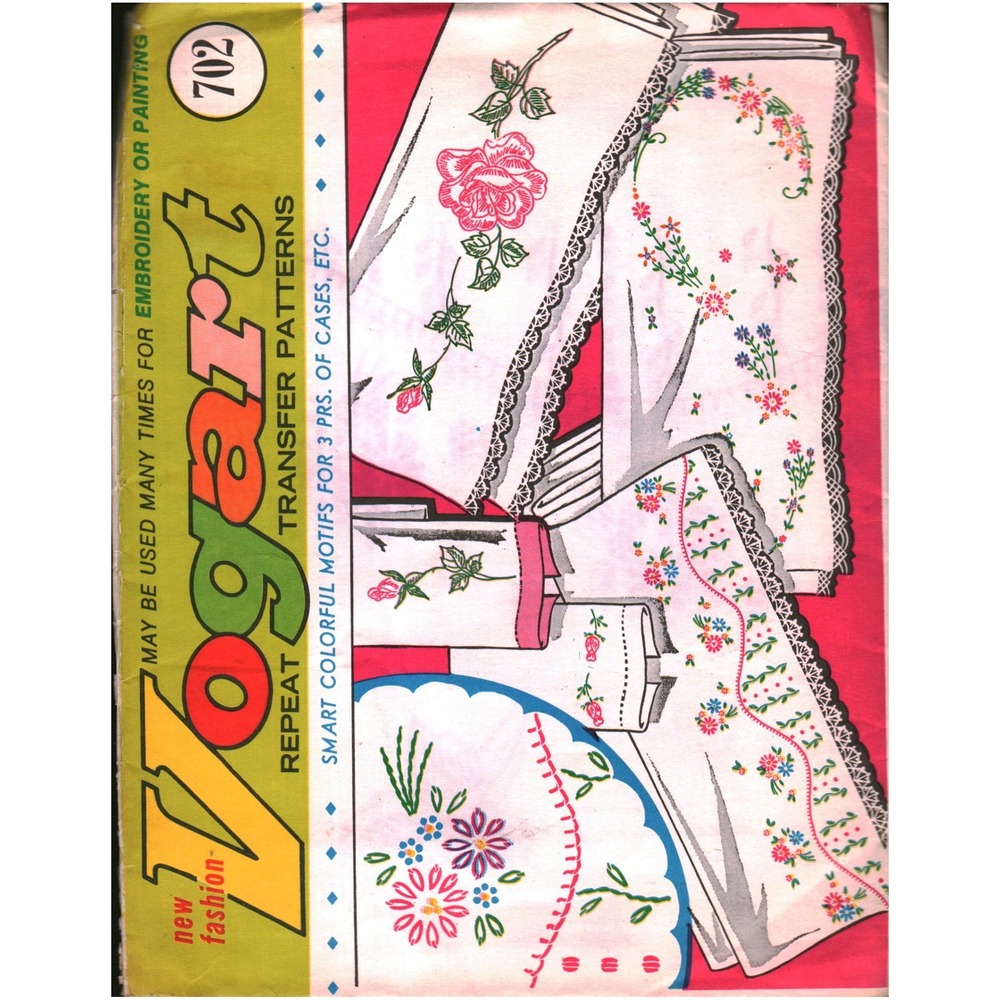 Vintage Vogart 702 Repeat Transfer Patterns Roses Assorted Floral Embroidery